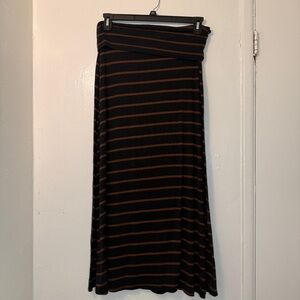 Irene’s Story Striped Foldover Maxi Skirt Black & Brown Boho Earthy Aesthetic